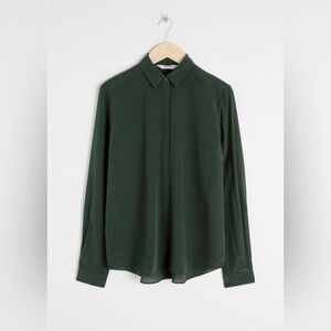 & Other Stories Green Silk Button Up Shirt